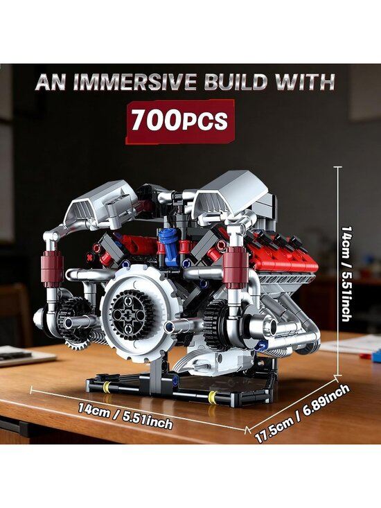 700 PCS V8 Engine Model Kit that Run  8-Cylinder Car Engine Building Blocks Set